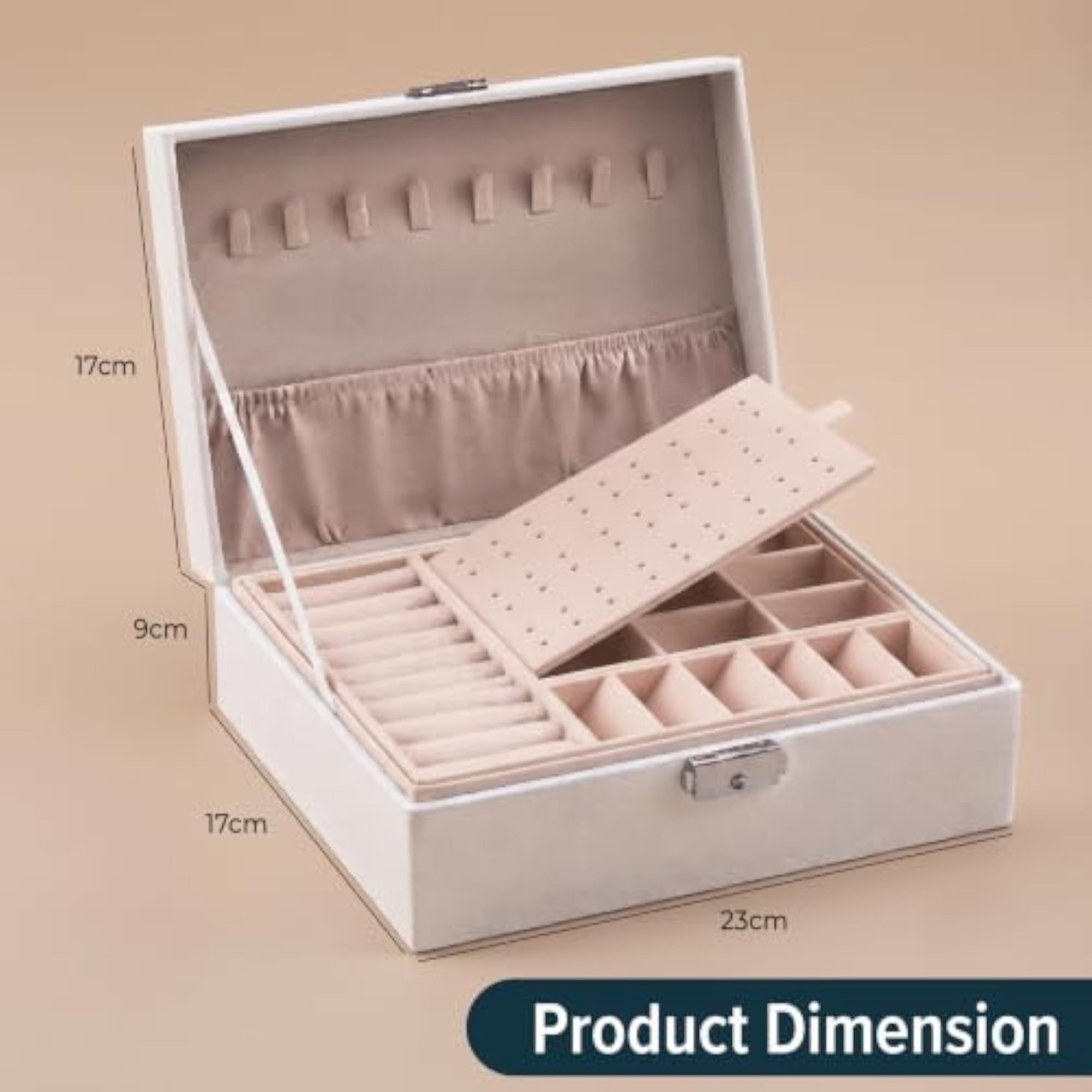 Lockable Jewelry Organizer Box for Women, 2 Layer PU Leather